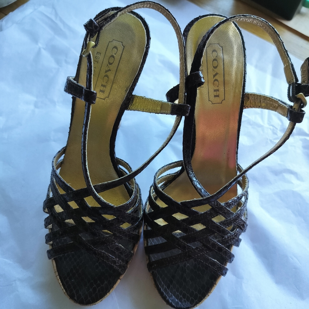 Coach Dawn Black Tan Open Toe Strappy Sandal 7.5 - Picture 12 of 12